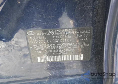 2011 Hyundai Elantra Limited z USA, uszkodzony, nr VIN 5NPDH4AE1BH040282